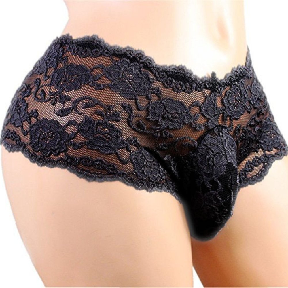 Men's Lace Booty Thong Underwear, XXL, Black